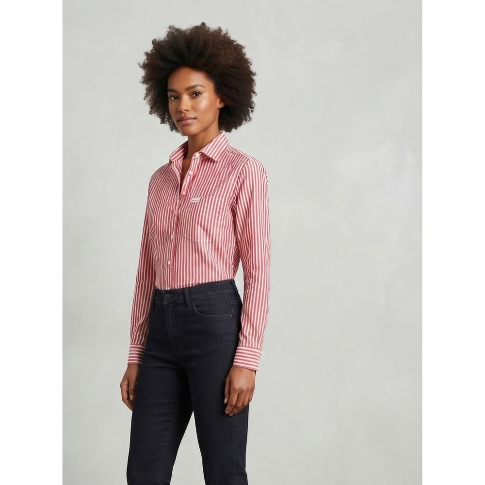 Faconnable Red White Stripe Cotton Button Down Long Sleeve Shirt XS